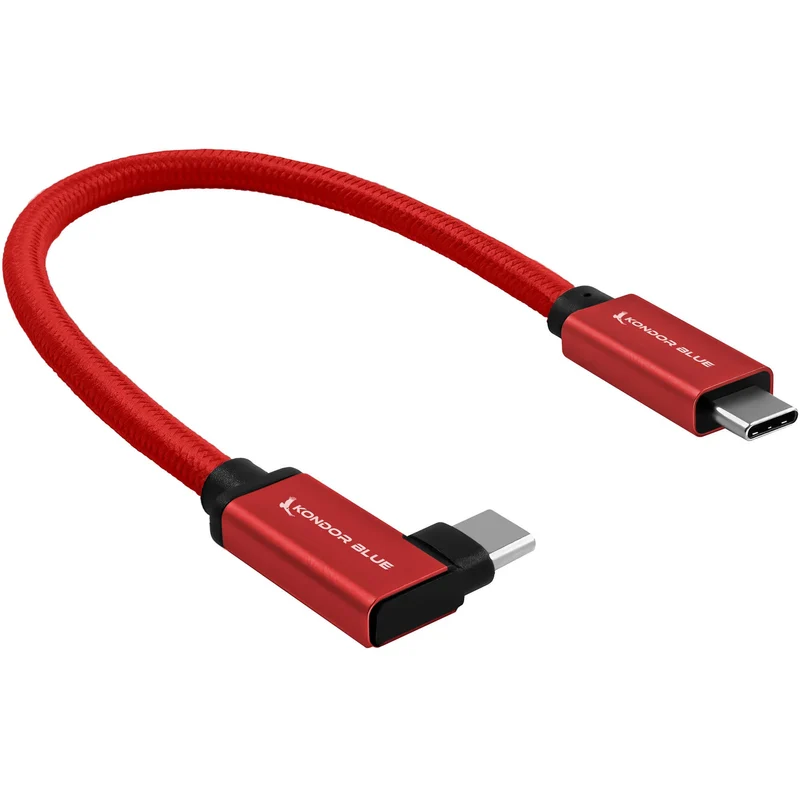 Kondor Blue USB C to USB C Cable for SSD Recording & Charging - 8K Data and Power Delivery (Right Angle) (8.5") (Cardinal Red)