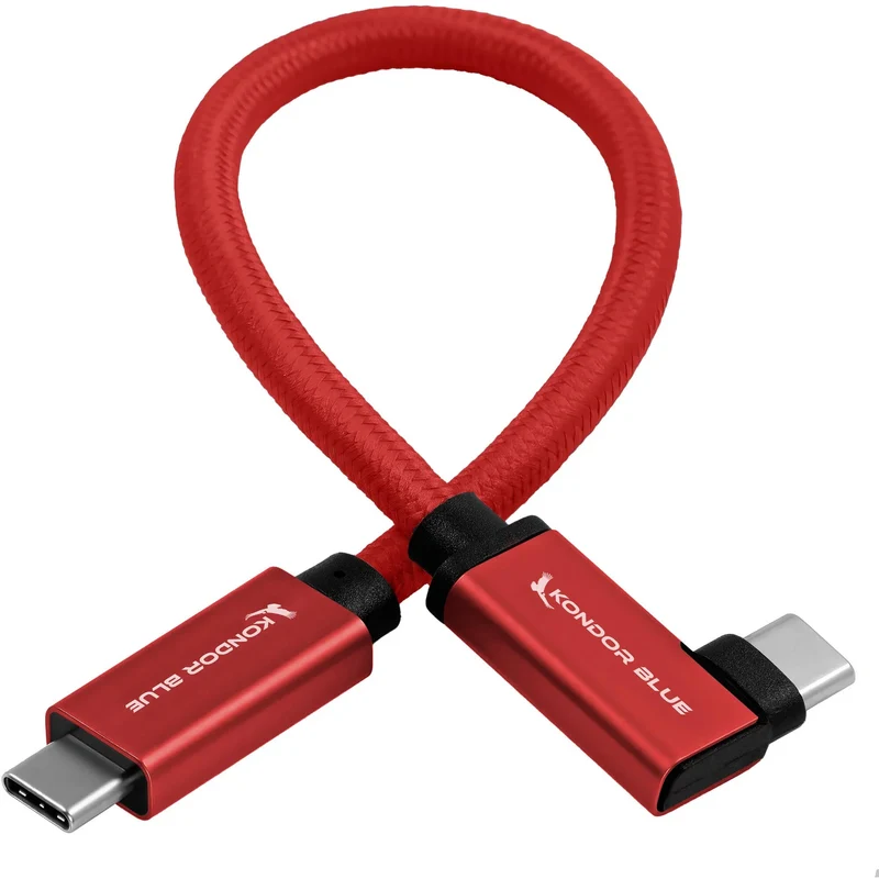 Kondor Blue USB C to USB C Cable for SSD Recording & Charging - 8K Data and Power Delivery (Right Angle) (8.5") (Cardinal Red)