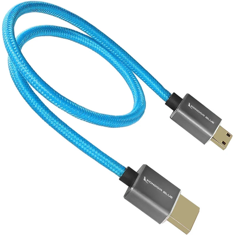 Kondor Blue Mini HDMI to Full HDMI 16" Straight Cable Braided (Kondor Blue)