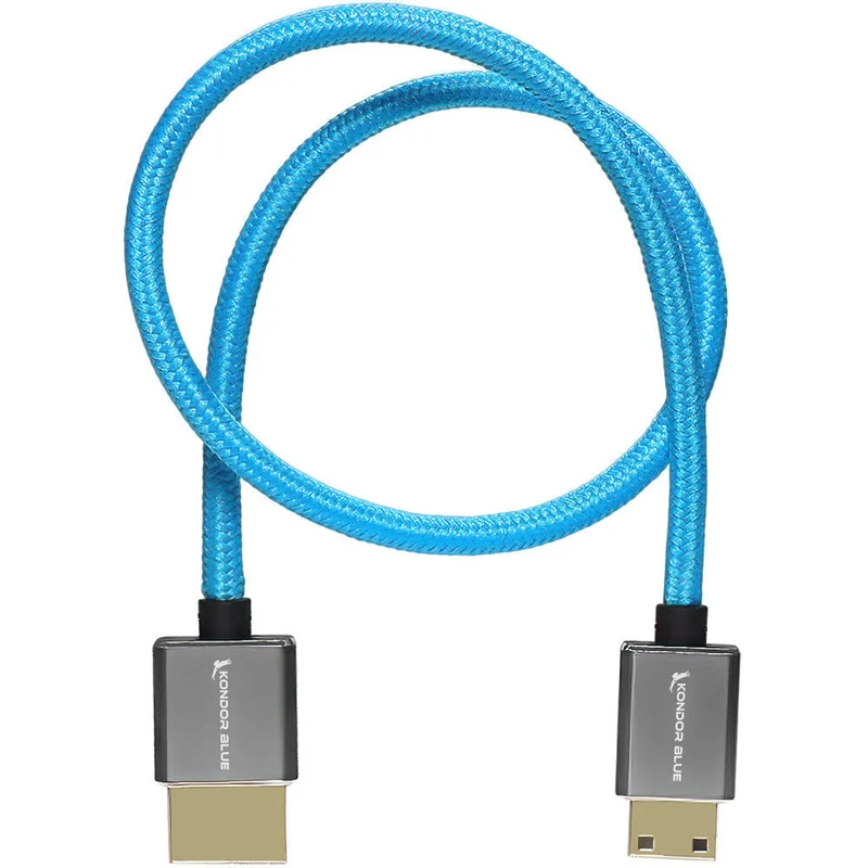 Kondor Blue Mini HDMI to Full HDMI 16" Straight Cable Braided (Kondor Blue)
