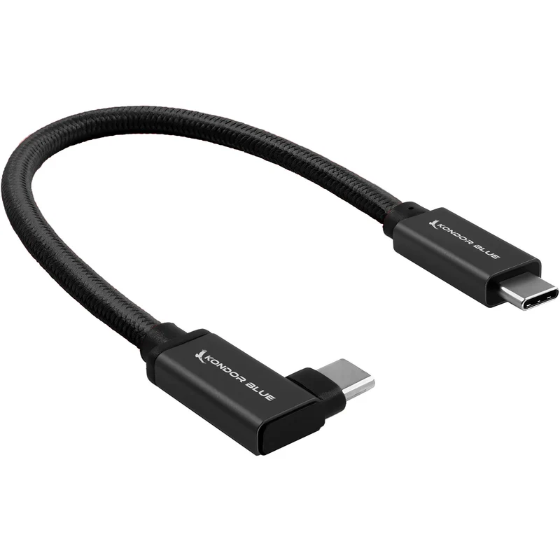Kondor Blue USB C to USB C Cable for SSD Recording & Charging - 8K Data and Power Delivery (Right Angle) (6")(Raven Black)