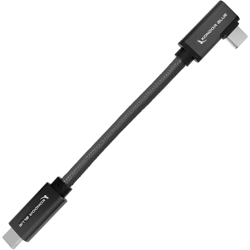 Kondor Blue USB C to USB C Cable for SSD Recording & Charging - 8K Data and Power Delivery (Right Angle) (6")(Raven Black)