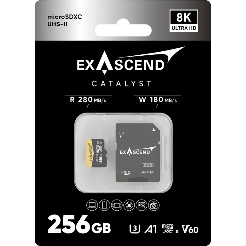 Exascend 256GB Catalyst UHS-II V60 microSDXC Memory Card with SD Adapter