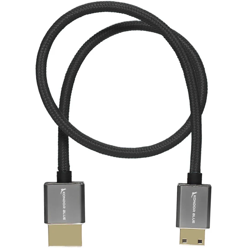 Kondor Blue Mini HDMI to Full HDMI 16" Straight Cable Braided (Raven Black)
