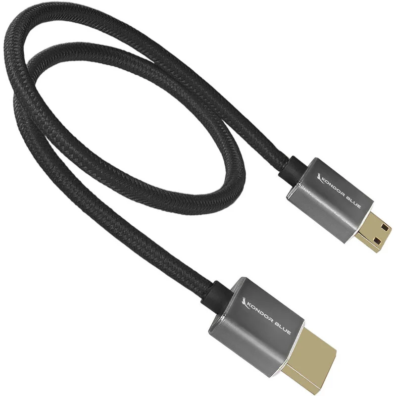 Kondor Blue Mini HDMI to Full HDMI 16" Straight Cable Braided (Raven Black)