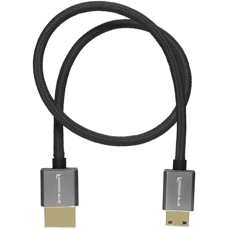 Kondor Blue Mini HDMI to Full HDMI 16" Straight Cable Braided (Raven Black)