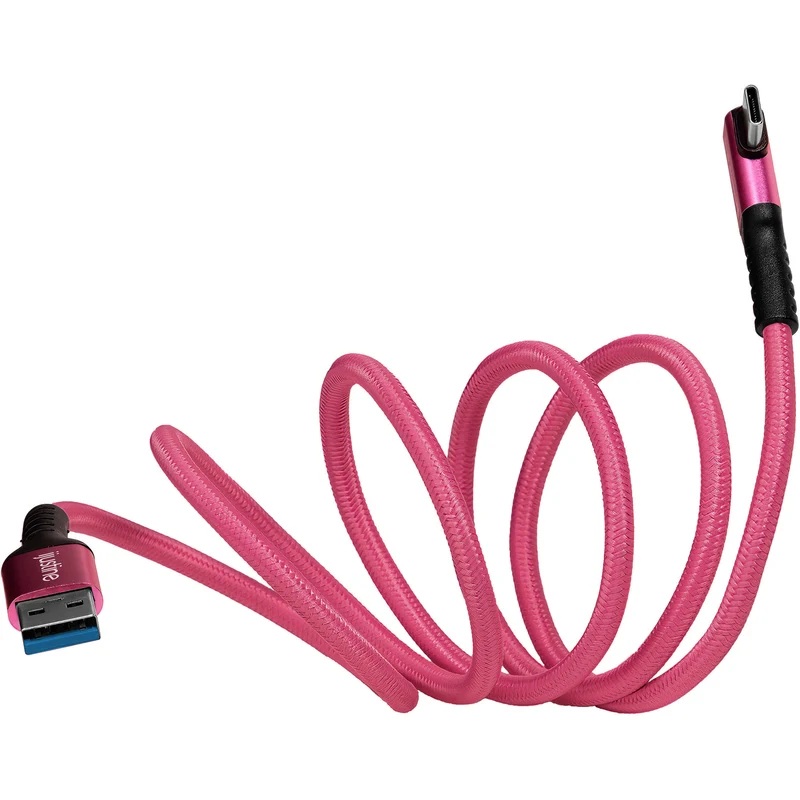 Kondor Blue iJustine Pink USB A to USB C 3.0 Right Angle High Speed Data and Charging Cable 3A 60W 5Gb/s (3 FT)
