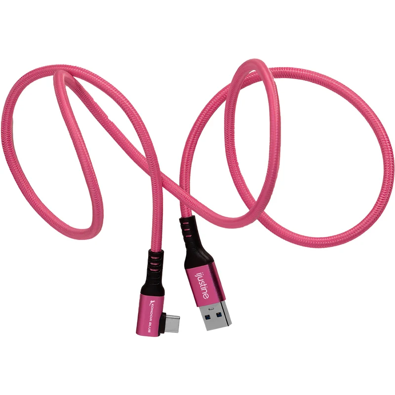 Kondor Blue iJustine Pink USB A to USB C 3.0 Right Angle High Speed Data and Charging Cable 3A 60W 5Gb/s (3 FT)