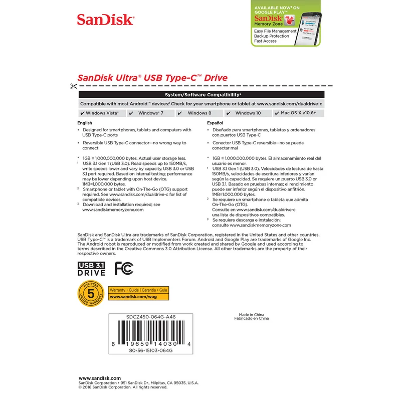 SanDisk 64GB Ultra USB Type-C Flash Drive