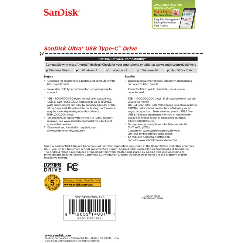 SanDisk 128GB Ultra USB Type-C Flash Drive